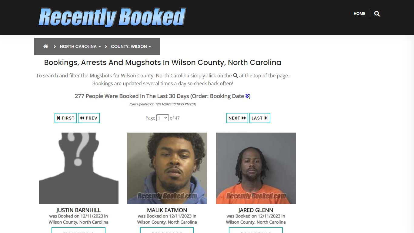 Bookings, Arrests and Mugshots in Wilson County, North Carolina